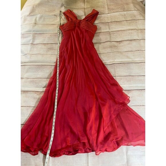 Teri Jon By Ricki Freeman Women's Red Silk Cocktail Dress - 8 - Picture 9 of 16